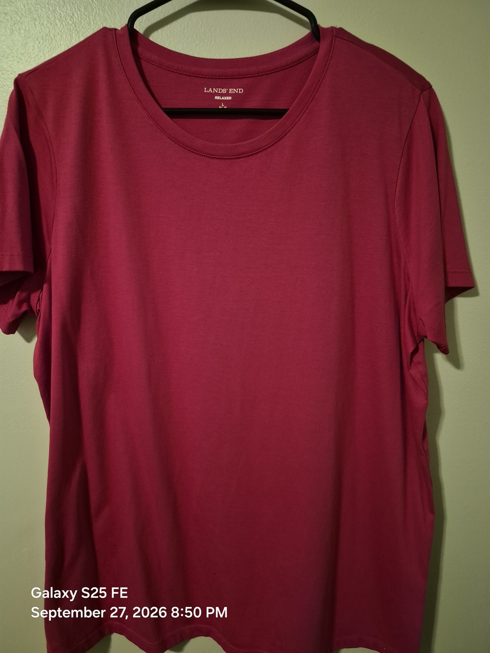 Lands' End Short-Sleeve Crew Tee in Berry Pink